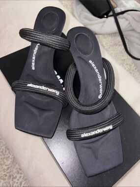 Alexander Wang Black Strappy Logo Slides